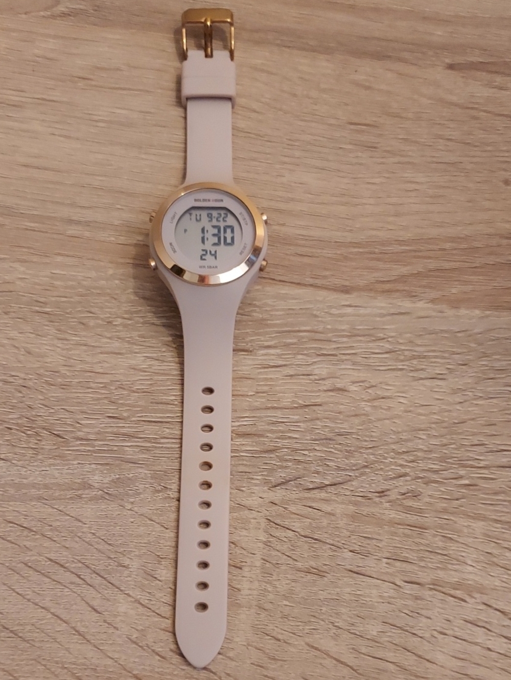 Digital Silicone Sport Watch - Pale Pink with Gold Accents